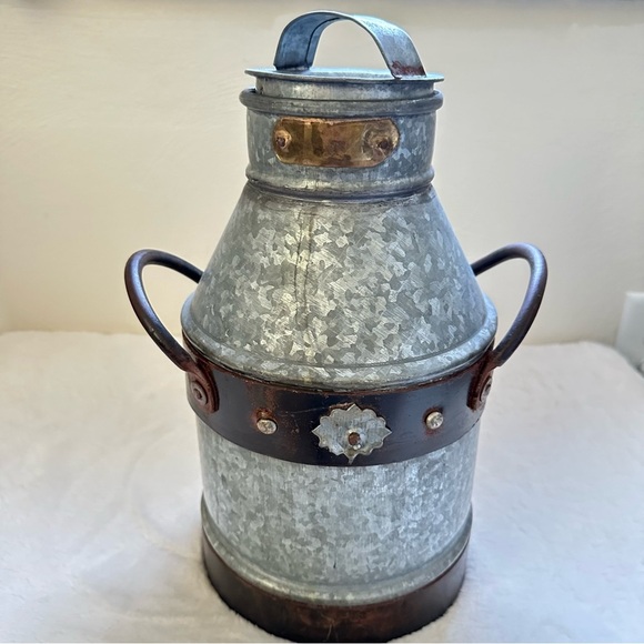 Farmhouse Rustic Metal Galvanized Decorative Milk Can - Picture 1 of 15